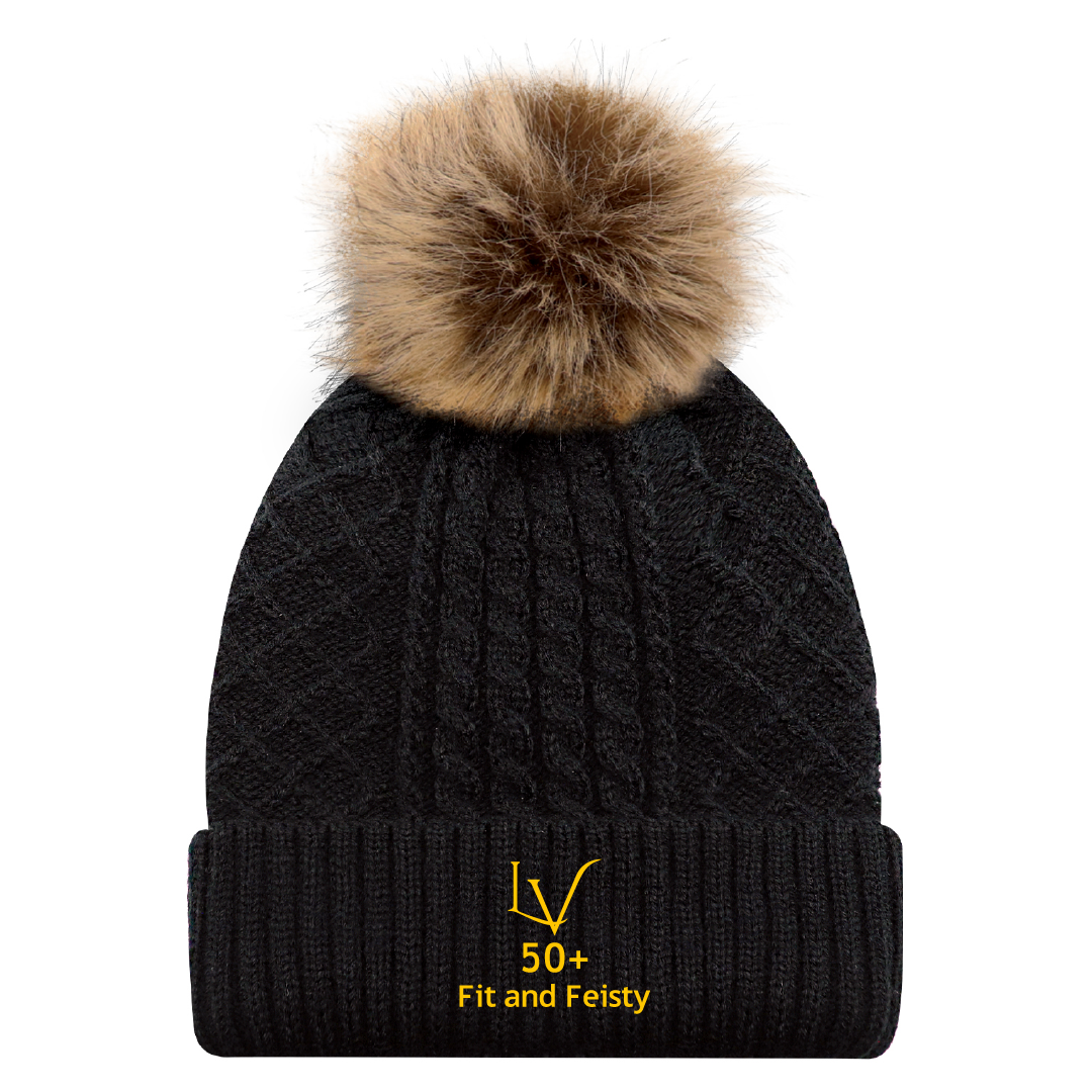 F&F - Embroidered Faux Fur Pom Pom Toque