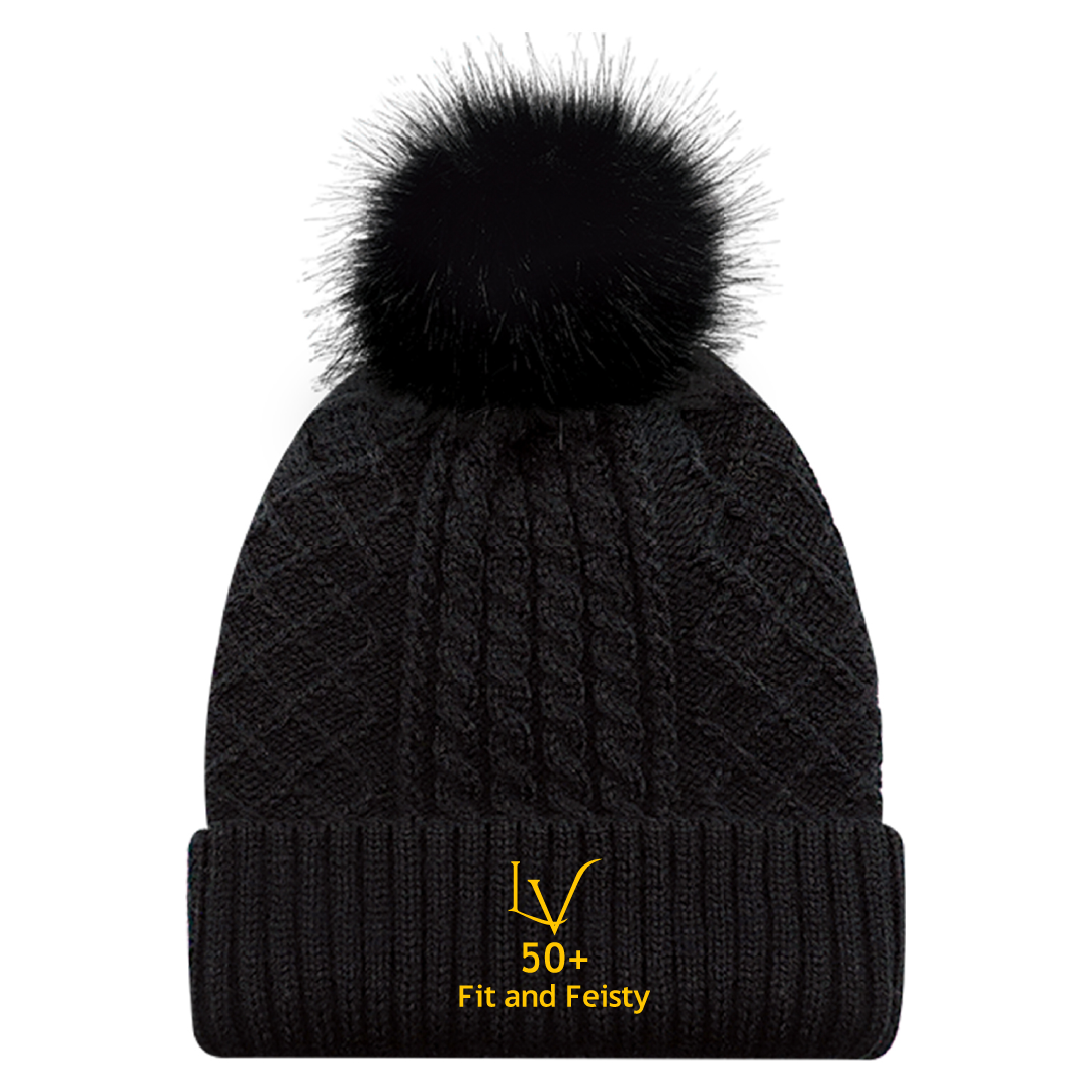 F&F - Embroidered Faux Fur Pom Pom Toque