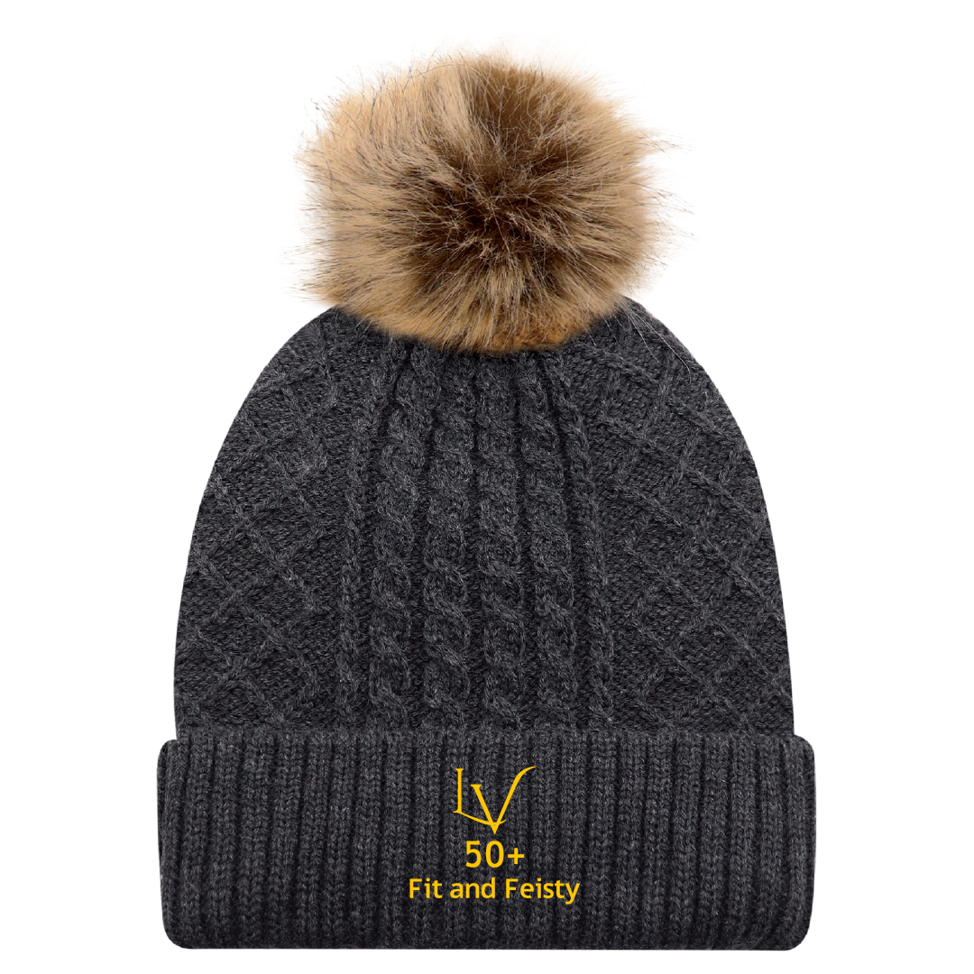 F&F - Embroidered Faux Fur Pom Pom Toque