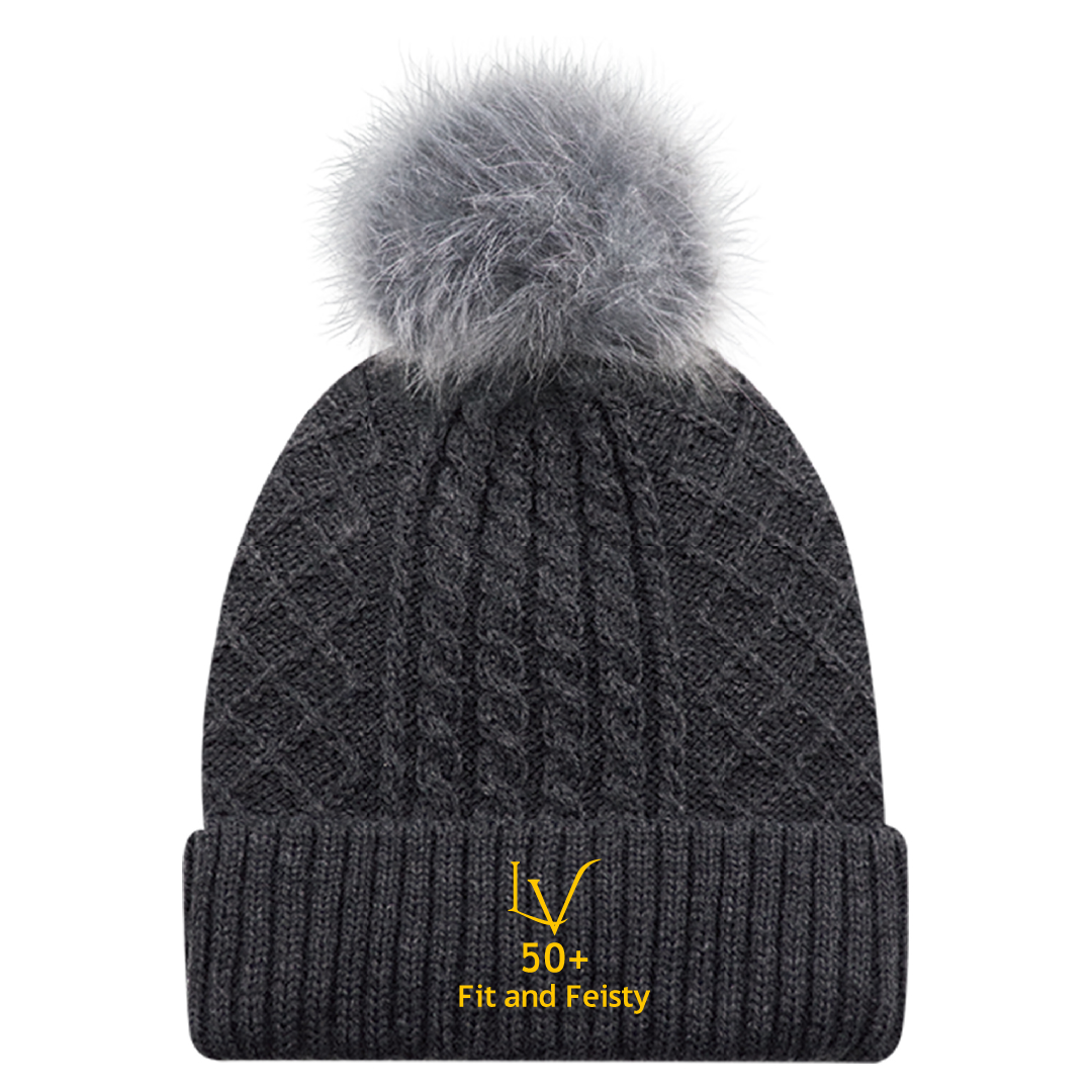 F&F - Embroidered Faux Fur Pom Pom Toque