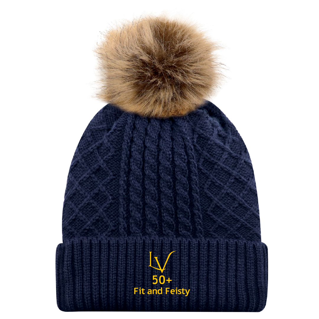 F&F - Embroidered Faux Fur Pom Pom Toque