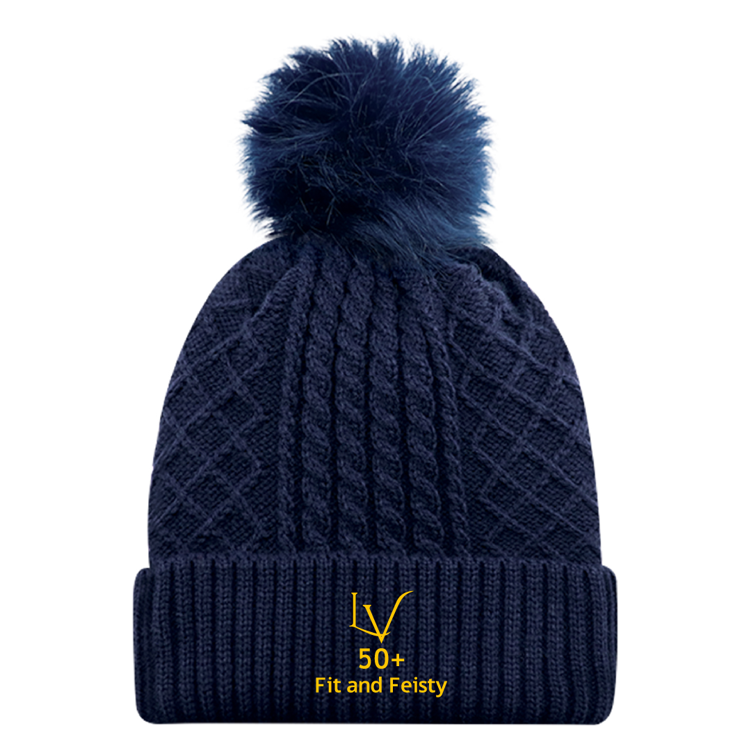 F&F - Embroidered Faux Fur Pom Pom Toque