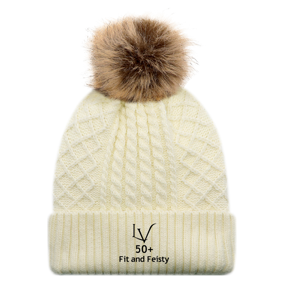 F&F - Embroidered Faux Fur Pom Pom Toque
